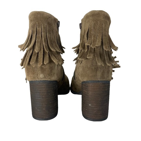 SBICCA Jessa‎ Brown Suede Western Cowgirl Rodeo Leather Fringe Heeled Booties - Picture 8 of 12